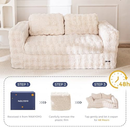 MAXYOYO Loveseat Sofa for Living Room, Small Sofa Couch Tufted Boneless Couch, Comfy Bean Bag Chair for Small Space Bedroom Apartment, No Assembly Needed, Beige