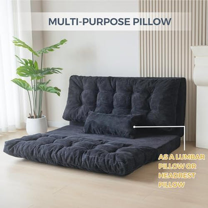 MAXYOYO Bean Bag Bed Tufted Folding Sofa Bed with Pillows, Extra Thick and Long Floor Mattress for Adults, Single Couch Bed for Bedroom Living Room, Beige, 30x91 Inch