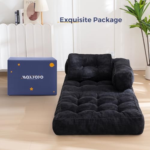 MAXYOYO Folding Sofa Bed, L-Shaped Convertible Sofa Bed with Armrest Foldable Sleeper Sofa with Pillow, Portable Fold Out Chair Bed Comfy Floor Lounge for Living Room Bedroom, Dark Grey