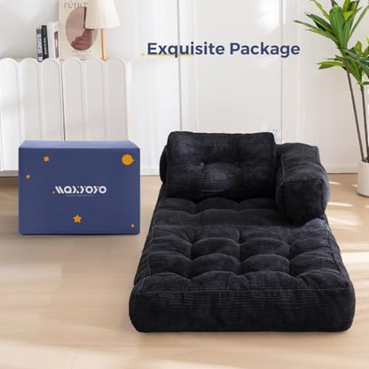 MAXYOYO Folding Sofa Bed, L-Shaped Convertible Sofa Bed with Armrest Foldable Sleeper Sofa with Pillow, Portable Fold Out Chair Bed Comfy Floor Lounge for Living Room Bedroom, Dark Grey