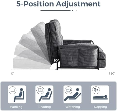 MAXYOYO Adjustable Floor Sofa Couch with Pillow, Multi-Functional Bean Bag Bed, 5-Position Foldable Lazy Sofa Sleeper Bed with Armrest, Versatile Floor Seating for Reading Gaming, Green, Single