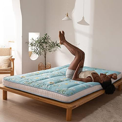 MAXYOYO Black Moon and Star Futon Mattress, Japanese Floor Mattress Quilted Bed Mattress Topper, Extra Thick Folding Sleeping Pad Breathable Floor Lounger Guest Bed for Camping Couch, Twin