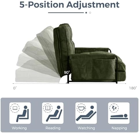 MAXYOYO Adjustable Floor Sofa Couch with Pillow, Multi-Functional Bean Bag Bed, 5-Position Foldable Lazy Sofa Sleeper Bed with Armrest, Versatile Floor Seating for Reading Gaming, Green, Single