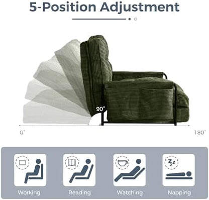 MAXYOYO Adjustable Floor Sofa Couch with Pillow, Multi-Functional Bean Bag Bed, 5-Position Foldable Lazy Sofa Sleeper Bed with Armrest, Versatile Floor Seating for Reading Gaming, Green, Single