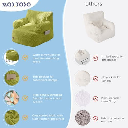 MAXYOYO Kids Bean Bag Chair, Stuffed Toddler Bean Bag Sofa with Filler Bean Bag Chair for Boys and Girls, Lazy Sofa with Pocket Floor Chair for Gaming, Reading, Pink