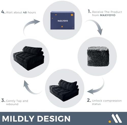 MAXYOYO Folding Sofa Bed, Convertible Sleeper Chair with Pillow Foldable Mattress with Back Support, Portable Fold Out Chair Bed Comfy Floor Sofa Lounge for Living Room Bedroom, Dark Grey, Single