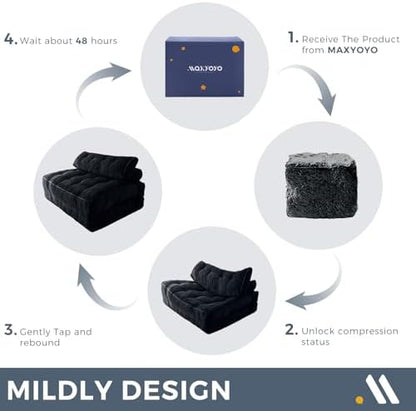 MAXYOYO Folding Sofa Bed, Convertible Sleeper Chair with Pillow Foldable Mattress with Back Support, Portable Fold Out Chair Bed Comfy Floor Sofa Lounge for Living Room Bedroom, Dark Grey, Single