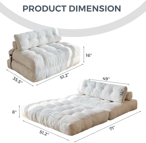 MAXYOYO Folding Sofa Bed, Convertible Sleeper Chair with Pillow Foldable Mattress with Back Support, Portable Fold Out Chair Bed Comfy Floor Sofa Lounge for Living Room Bedroom, Dark Grey, Single