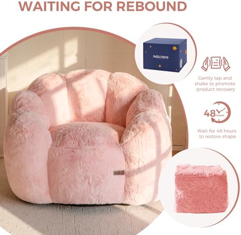 MAXYOYO Bean Bag Chair for Adults, Floral Shaped Bean Bag Sofa, Ultra Soft Faux Fur Floor Sofa, Large Reading Chair for Living Room Bedroom, Beige, Single