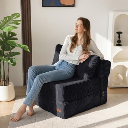 MAXYOYO Folding Sofa Bed, Convertible Sofa Bed with High-Density Support Foam, Portable 4 in 1 Fold Out Chair to Floor Lounger, Versatile Floor Couch for Living Room Bedroom, Dark Grey