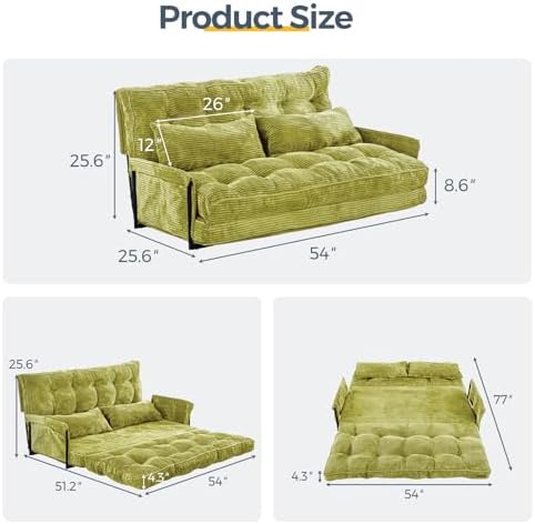MAXYOYO Adjustable Floor Sofa Couch with Pillow, Multi-Functional Bean Bag Bed, 5-Position Foldable Lazy Sofa Sleeper Bed with Armrest, Versatile Floor Seating for Reading Gaming, Green, Single