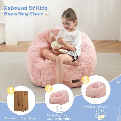 MAXYOYO Bean Bag Chair for Kids, Shell Shaped Bean Bag Couch for Boys and Girls, Toddler Chair Bean Bag Sofa for Playroom, Nursery Room, Pink