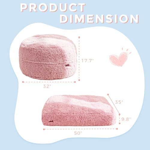MAXYOYO Bean Bag Chair Bed for Kids, Convertible Bean Bag Folds from Lazy Chair to Floor Mattress Bed, Stuffed Floor Sofa Couch Sofa Bed for Boys and Girls, High-Density Foam Filling, Pink