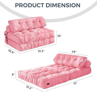 MAXYOYO Folding Sofa Bed, Convertible Sleeper Chair with Pillow Foldable Mattress with Back Support, Portable Fold Out Chair Bed Comfy Floor Sofa Lounge for Living Room Bedroom, Dark Grey, Single