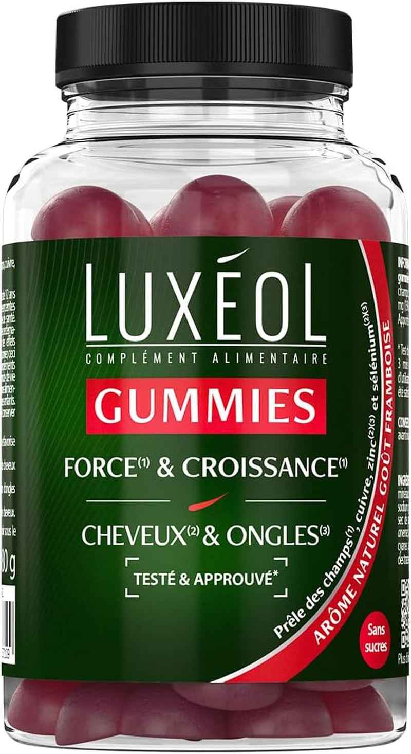 - Gummies Force & Croissance - Cheveux(2) & Ongles(3) | Complément Alimentaire - Croissance(1) - Arôme Naturel Goût Framboise - Sans Sucres - Fabriqué En France - Environ 60 Gummies