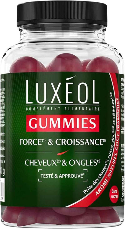- Gummies Force & Croissance - Cheveux(2) & Ongles(3) | Complément Alimentaire - Croissance(1) - Arôme Naturel Goût Framboise - Sans Sucres - Fabriqué En France - Environ 60 Gummies