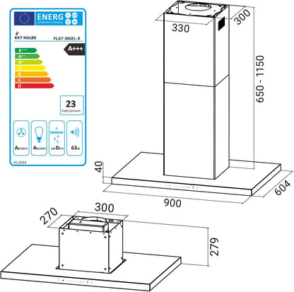 Hotte Aspirante Cuisine 90 Cm | Hotte Îlot | Acier Inoxydable | Verre Noir | Wifi | Arrête Automatiquement | Opération Tactile | FLAT-INSEL-6