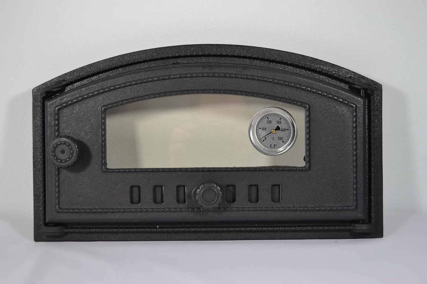 Porte De Four En Fonte Avec Thermomètre 500°C, Verre Résistant À La Chaleur, Ouverture Vers La Droite, Porte À Pizza, Four À Pain, Porte En Pierre, 48,5 X 6,5 X 27,5 Cm, Demi-Rond Peinture Noire