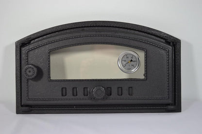 Porte De Four En Fonte Avec Thermomètre 500°C, Verre Résistant À La Chaleur, Ouverture Vers La Droite, Porte À Pizza, Four À Pain, Porte En Pierre, 48,5 X 6,5 X 27,5 Cm, Demi-Rond Peinture Noire