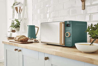 Nordic Micro-Ondes Numérique 20 L, 6 Niveaux De Fonctionnement, 800 W De Puissance, Minuterie 30 Min, Nettoyage Facile, Mode Dégivrage, Design Moderne, Poignée Effet Bois, Vert Mat