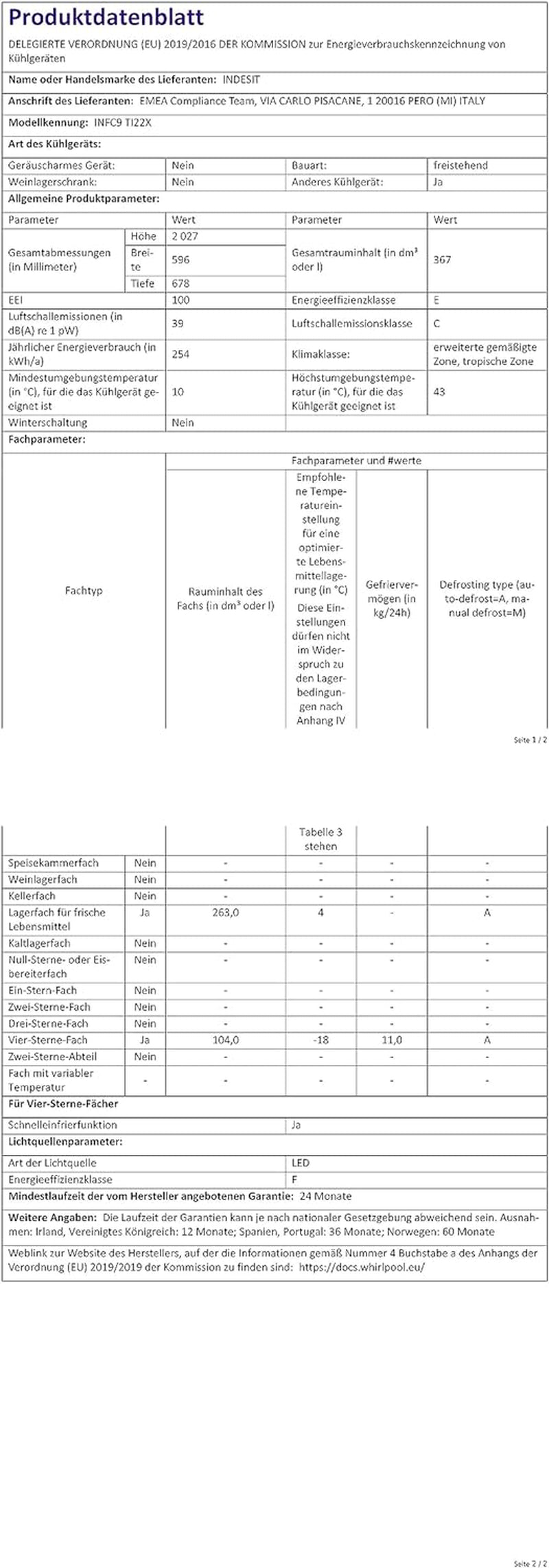 Indesit INFC9TI22X Réfrigérateur Combiné - Total Nofrost, Pose Libre, 367L