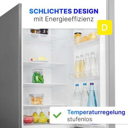 Bomann Réfrigérateur Et Congélateur 269L Inox Kg184-1-Inox, Capacité Nette : 269 Litres, Contrôle De La Température En Continu, Charnières De Porte À Droite, Interchangeables