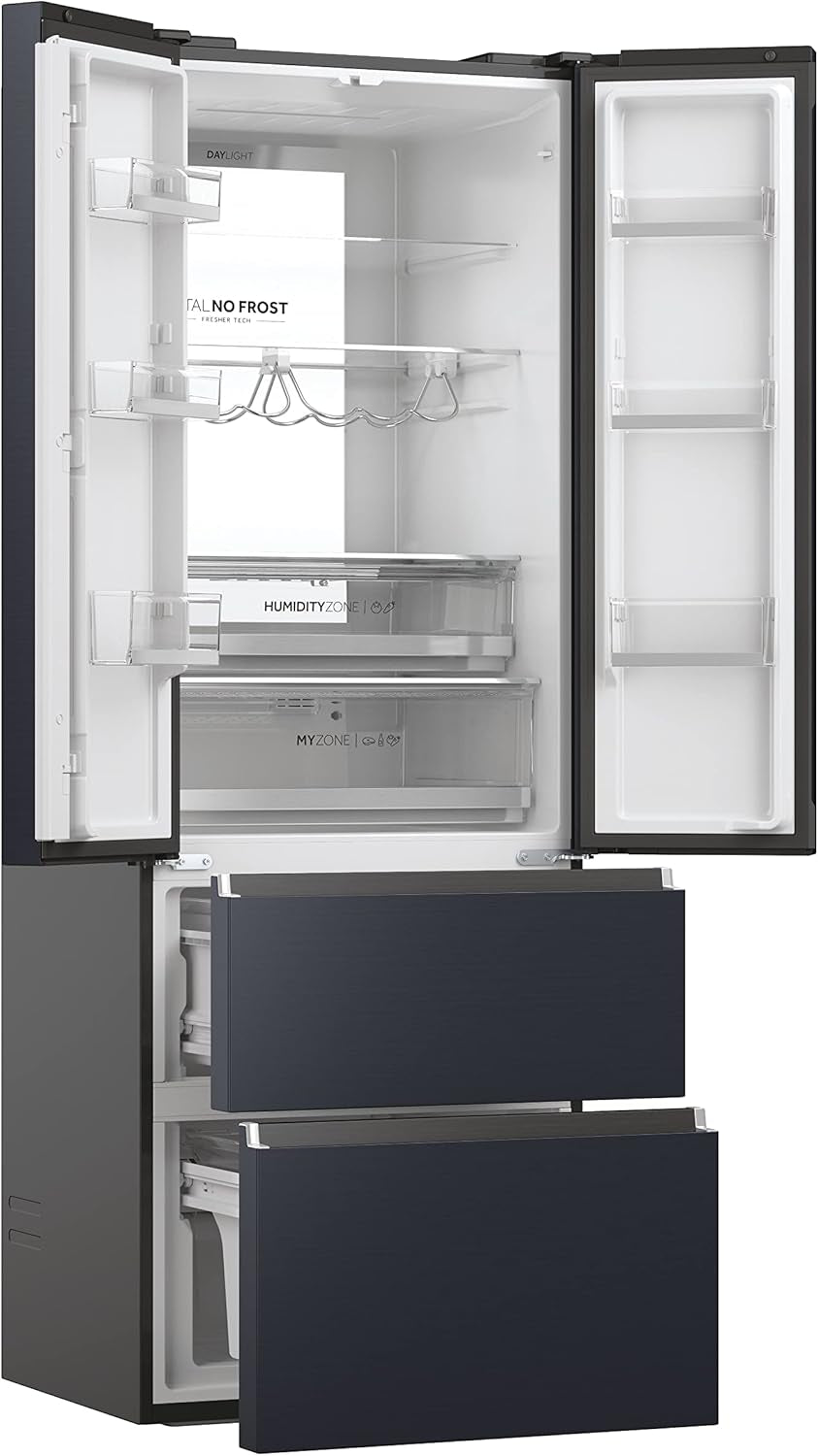 HFW7720ENMB Réfrigérateur Combiné - Pose Libre, 477L, 4 Portes, My Zone Plus, Humidity Zone, Smart Home (Wi-Fi), Noir, Classe E