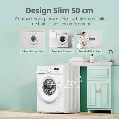' Lave-Linge 9KG Classe a Moteur BLDC 1400RPM Blanc CFE12EW90/W-FR | 15 Programmes, Prélavage, Lavage À La Lapeur, Lavage Rapide, Design Slim 50 Cm, Frontal Machine À Laver