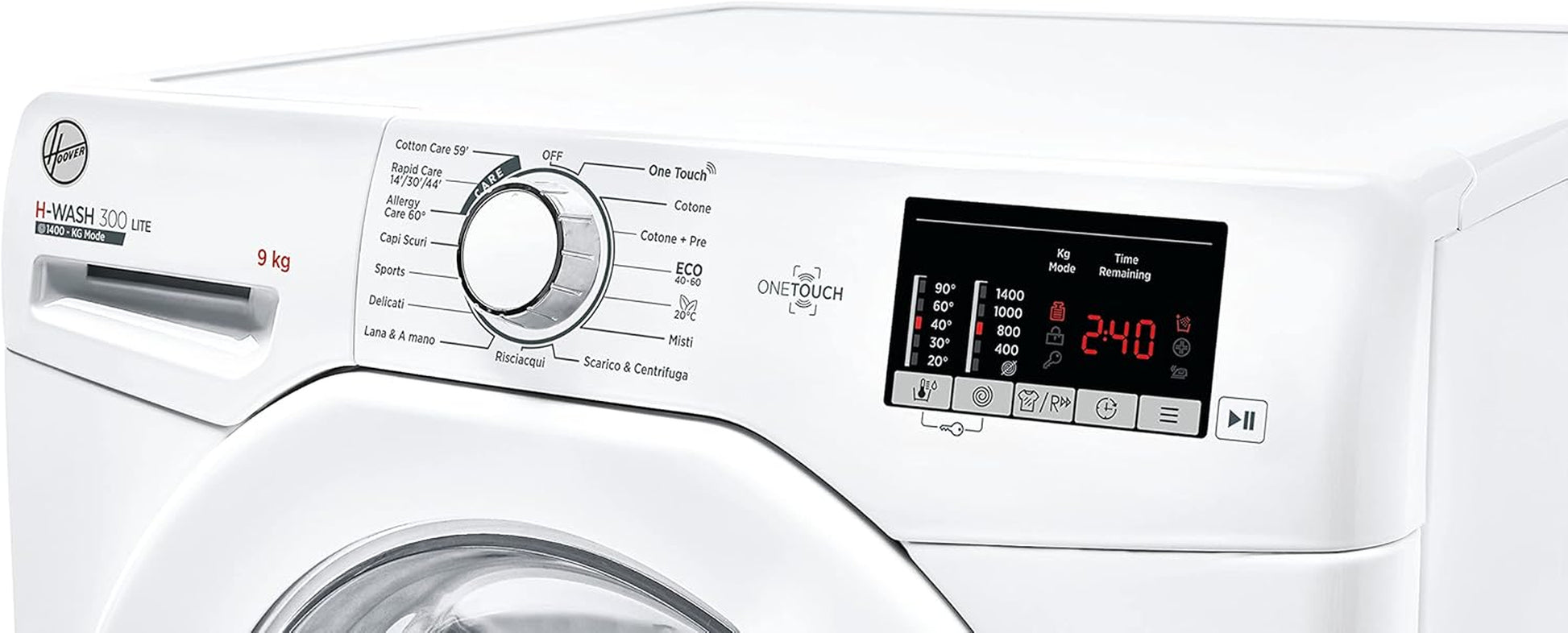 H3W 492DE-11 H-WASH 300 LITE Machine À Laver 9 Kg, 1400 Tours, Connectivité NFC, Charge Avant, Libre Installation, 60 X 52 X 85 Cm, Blanc, Classe D