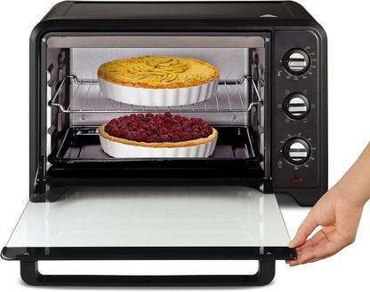 Optimo OX484810 - Four À Convection De 39 L, 6 Modes De Cuisson Avec Thermostat Jusqu'À 240 ° Et Minuterie Jusqu'À 120 Minutes, Plaque De Cuisson Et Grilles Réversibles, Design Compact