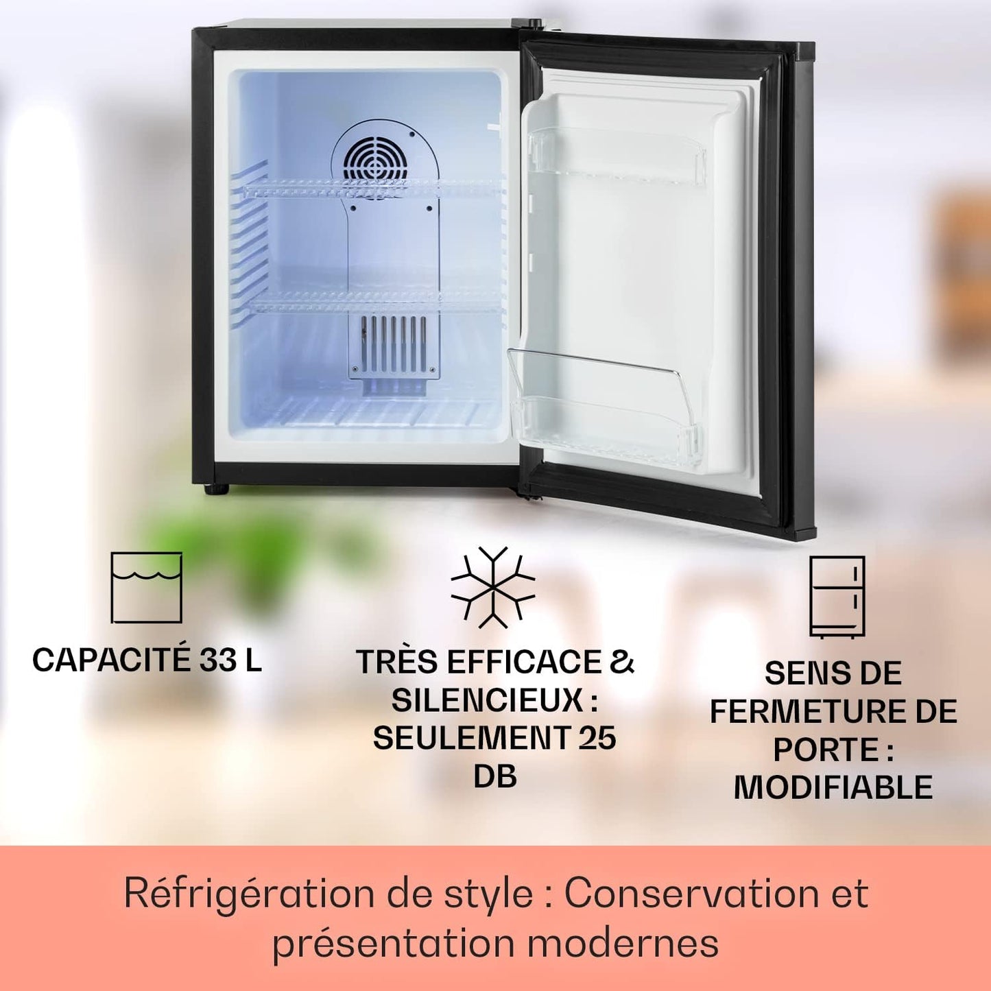 Mini Frigo De Chambre De 33L Pour Snacks Et Boissons, Top Silencieux, Petit Bar, Réfrigérateur Camping, Cosmetique, Avec Étagères Réglables, 5-15°C