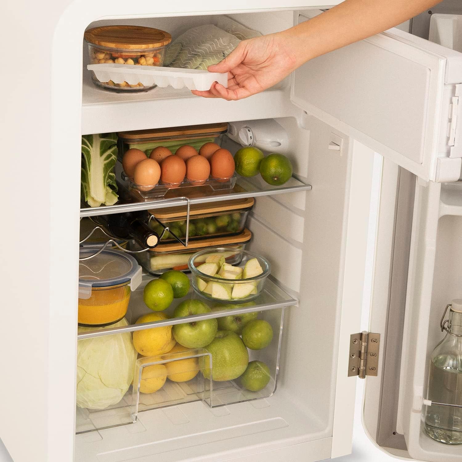 / RETRO FRIDGE 83.5 Black/Réfrigérateur Blanc Cassé Avec Poignée Noire/Pratique Et Fonctionnel, Matériaux Résistants