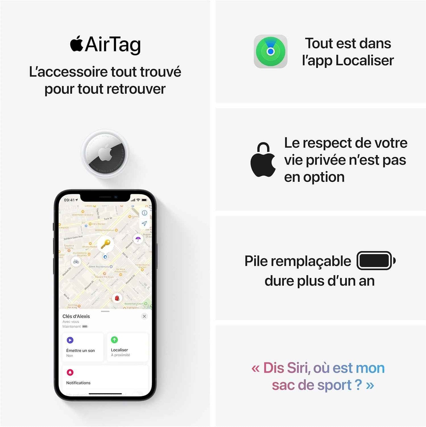 Airtag (1ᵉ Génération) Lot De 4. Repérer Votre Trousseau De Clés, Porte-Feuille, Valise, Sac. Résistant À L'Eau. Batterie Remplaçable. Compatible Avec Iphone Ou Ipad.