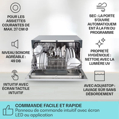 Mini Lave Vaisselle De 6 Couvert, Lave-Vaisselles Silencieux, 7 Programmes De Lavage, Petit Lave-Vaisselle De Table, Lave Vaisselle Portable, Facile À Installer Pour La Maison Et Bureau