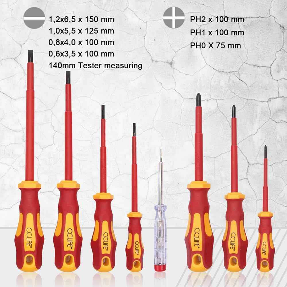 Jeu De 11Pcs VDE Tournevis Et Pinces Outils Électricien Isolé 1000V Avec Testeur De Tension, Coffret Tournevis Tête Plats Et PH Cruciformes, Poignée En Caoutchouc Antidérapante | Avec Testeur De Tension, Tournevis À Fente Et Phillips Ainsi Que Pinces VDE