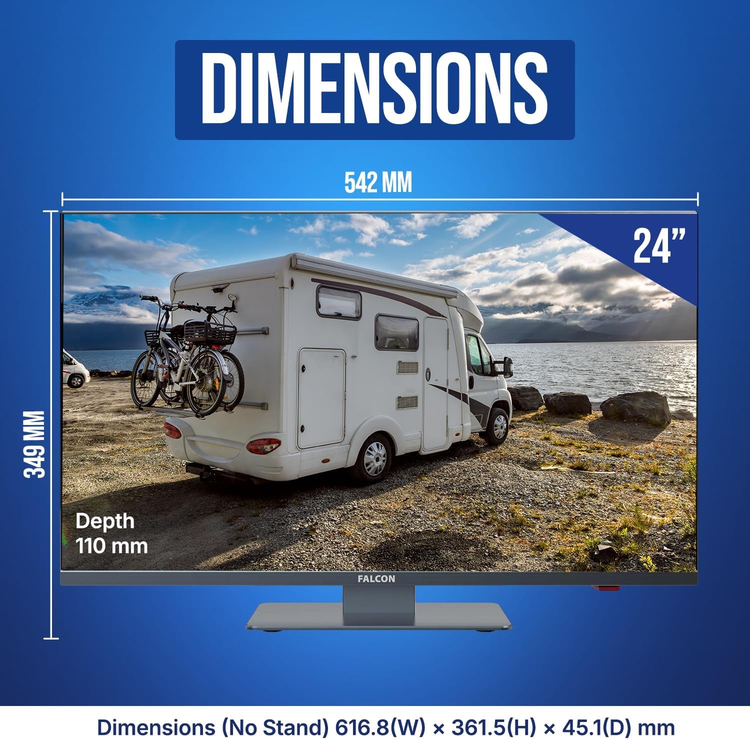 Falcon 24 Inch TV Webos Smart TV Wifi Camping – 12V/24V, Integrated DVD Player, Bluetooth 5.0, USB, Streaming, Freeview, Netflix, Prime Video, Pitch Perfect Television for Campervan