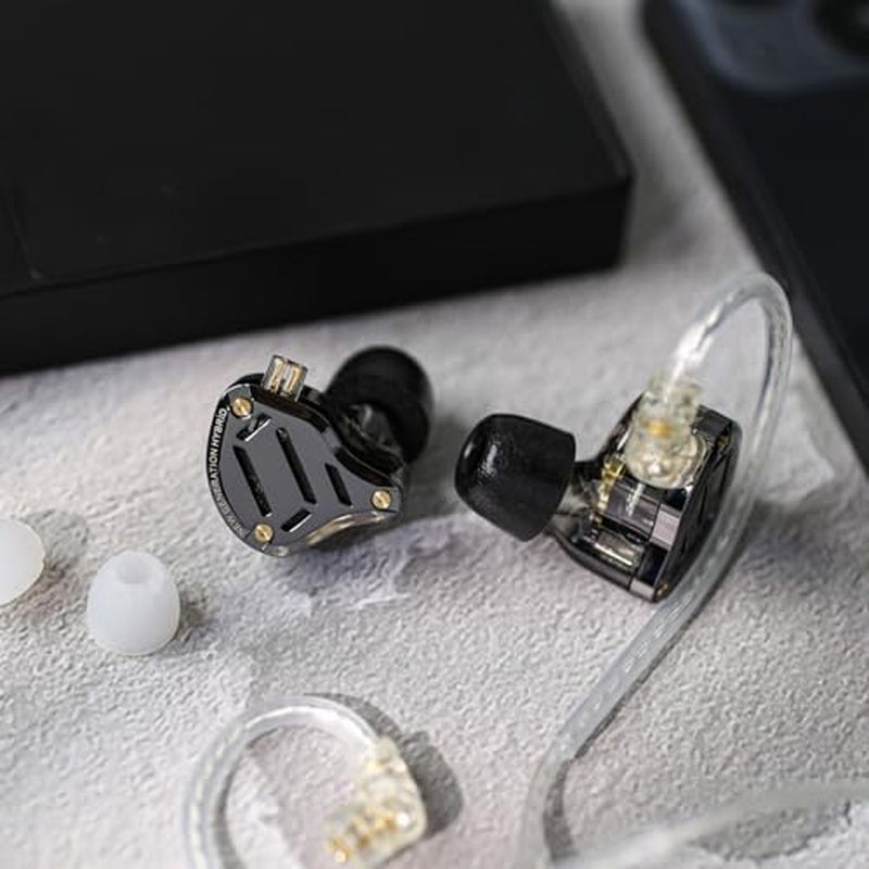 KZ ZS10 Pro 2 in Ear Monitor Écouteurs Filaires Hybrides 1DD+4BA | Avec Commutateur De Réglage À 4 Niveaux, Écouteurs De Jeu Croisés À 3 Voies (Sans Microphone, Noir)
