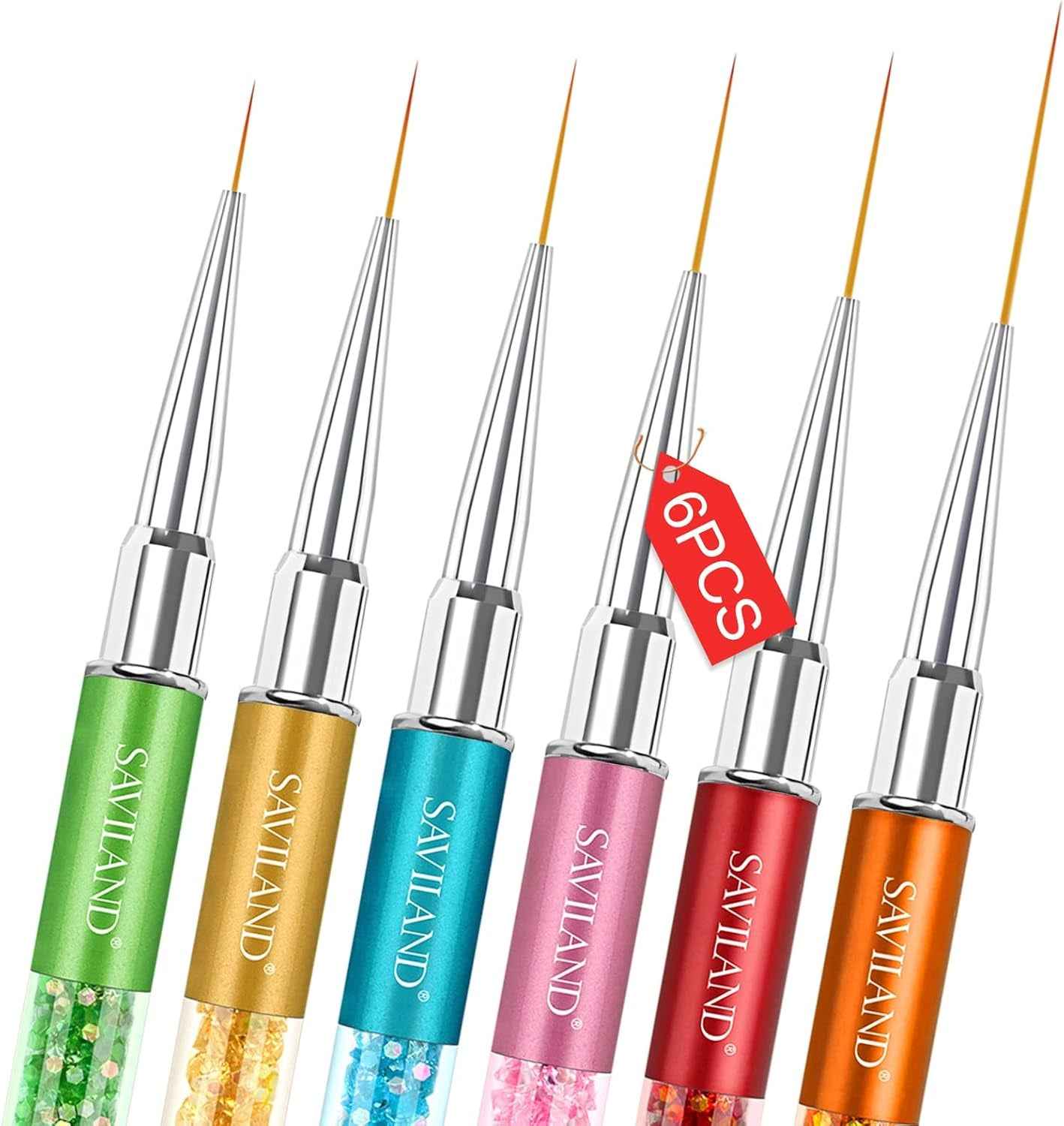 Pinceau Nail Art Ongle, 6Pcs Pinceaux Ongle Kit Fins En Capuchon, Absorption Uniforme Pinceaux Liner Nail Art, Utiliser Facilement Stylos Detailes Pour Gel Peinture（ Taile 7/9/11/13/23 Mm)