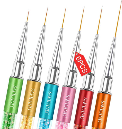 Pinceau Nail Art Ongle, 6Pcs Pinceaux Ongle Kit Fins En Capuchon, Absorption Uniforme Pinceaux Liner Nail Art, Utiliser Facilement Stylos Detailes Pour Gel Peinture（ Taile 7/9/11/13/23 Mm)