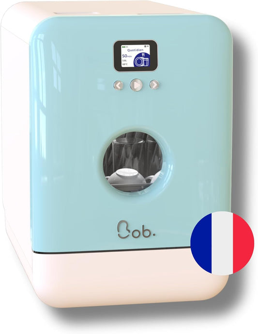 Bob - Lave-Vaisselle Compact 3 Couverts Encastrable - Pose Libre, Avec Réservoir, Portable - Séchage Naturel - Assiette 29 Cm - Origine France Garantie