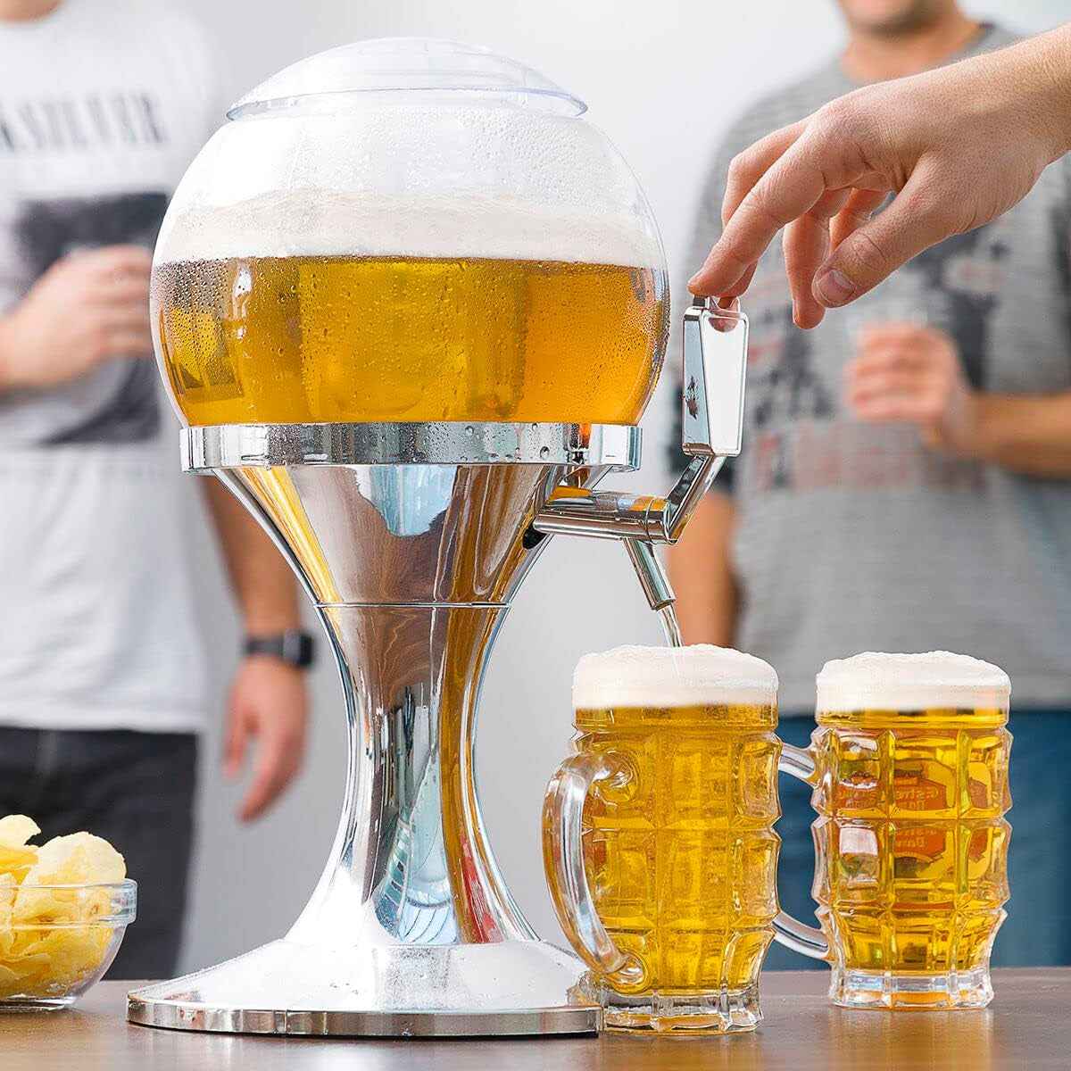 - Distributeur De Bière Réfrigérant 3,5L, Machine À Jus De Fruits, Fontaine D'Alcool Avec Réservoir À Glaçons, PMMA Transparent Et Argent Métallique, 24X24X42 Cm, Sans BPA