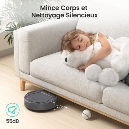 Aspirateur Robot, Mince Silencieux Connecté Wifi/Bluetooth/Alexa/App, 6 Modes De Nettoyage, Auto-Charge, 120Min D'Autonomie, Idéal Pour Poils D'Animaux Sols Tapis, M210P Girs