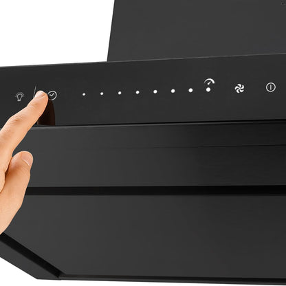 A+++ Hotte 90 Cm 680 M³/H Hotte Îlot Air Évacué Air En Circulation Noir Verre Smart Wifi WLAN App Naloopautomatique Sensortouch Avec Filtre À Charbon FLAT-EILAND-6S