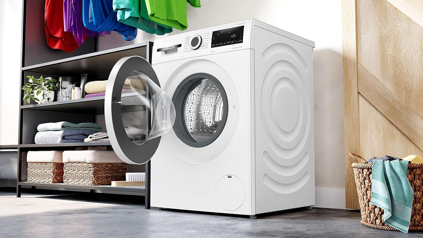 Bosch WNA144V0FR Série 4 - Lave-Linge Séchant, Pose-Libre | Blanc, 9/5 Kg, 1400 Trs/Min, Défroissage Iron Assist, Lavage Et Séchage 60 Minutes, Fonction Auto Dry