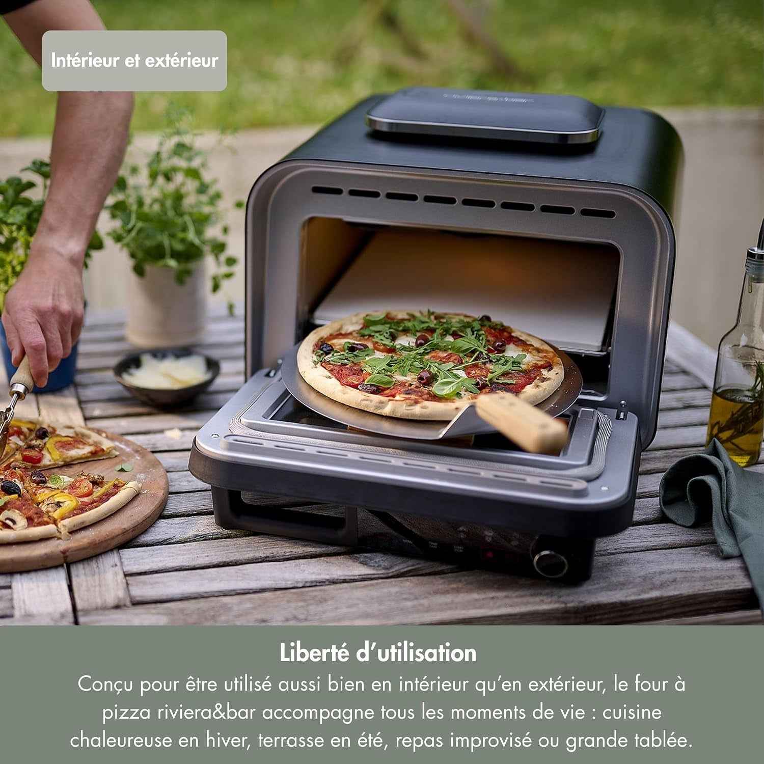 Riviera&Bar Four À Pizza - Four Compact Et Polyvalent, Haute Température - Programmes Variés Dont Air Fryer, Écran Digital Intuitif - Utilisation Intérieure Et Extérieure - Accessoires Inclus
