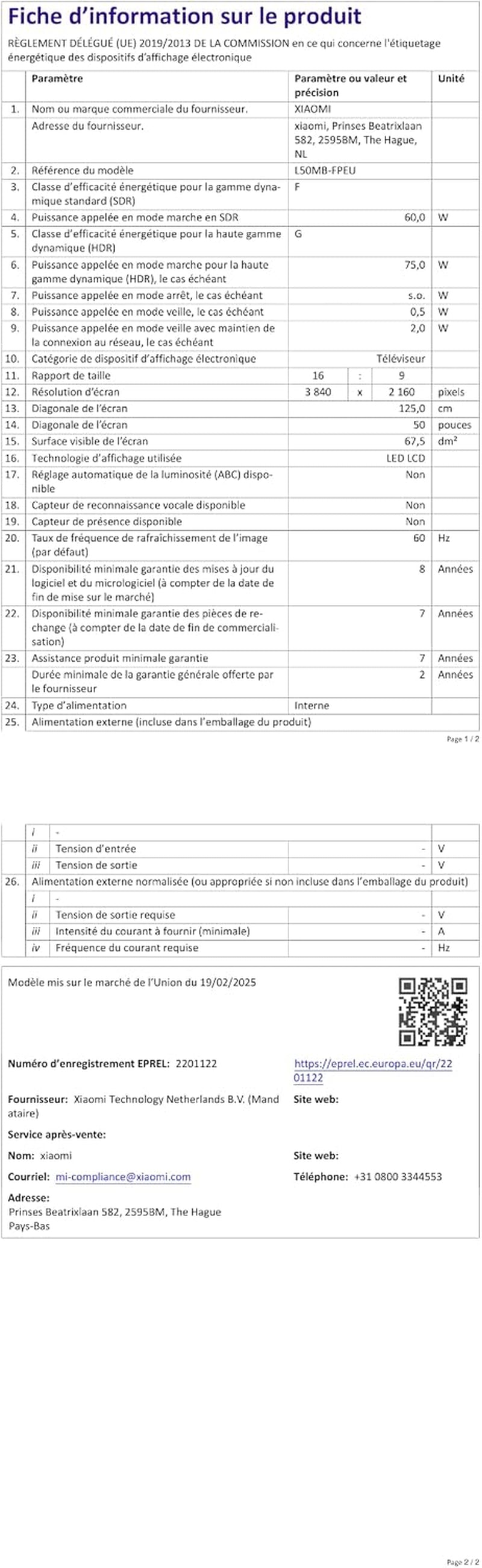 XIAOMI TV F Pro 50, 127 Cm (50 Pouces), 4K UHD QLED, Smart TV, Fire OS8, Contrôle Vocal Alexa, HDR10, 60Hz Avec 120Hz Game Boost Mode, MEMC, 2Go+32Go, Compatible Avec Apple Airplay