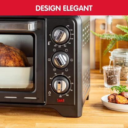 Four Électrique Posable 19 L, Compact, Chaleur Tournante, 6 Modes De Cuisson, Thermostat Réglable Jusqu’À 240°C, Minuteur 120 Min, Grille Réversible, Lèche Frites, Optimo Noir OX444810