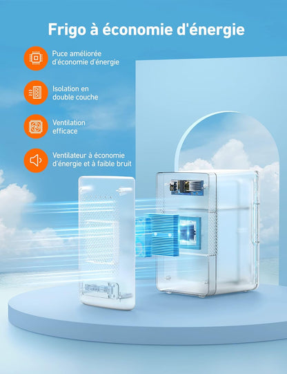 Mini Frigo De Chambre 2.0 6L, Mini Frigo 8 Canettes 330Ml, Mini Réfrigérateur Voiture Portable 12V/220V, Petit Frigo Cosmetique, Skincare, Fonction Chaud/Froid, Cadeau Femme Homme (Noir)
