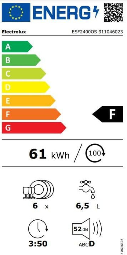 Série 600 Mini Lave-Vaisselle De Table, 55 Cm, ESF2400OW, Libre, Capacité 6 Couverts, 6 Programmes De Lavage, 438 X 550 X 500 Mm, Argent