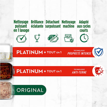 Platinum plus All in One Tablettes Lave-Vaisselle, Original, 29X4, Emballage En Papier Recyclable, Pour Une Vaisselle Comme Neuve, Élimine L’Apparence Terne, Sans Prélavage